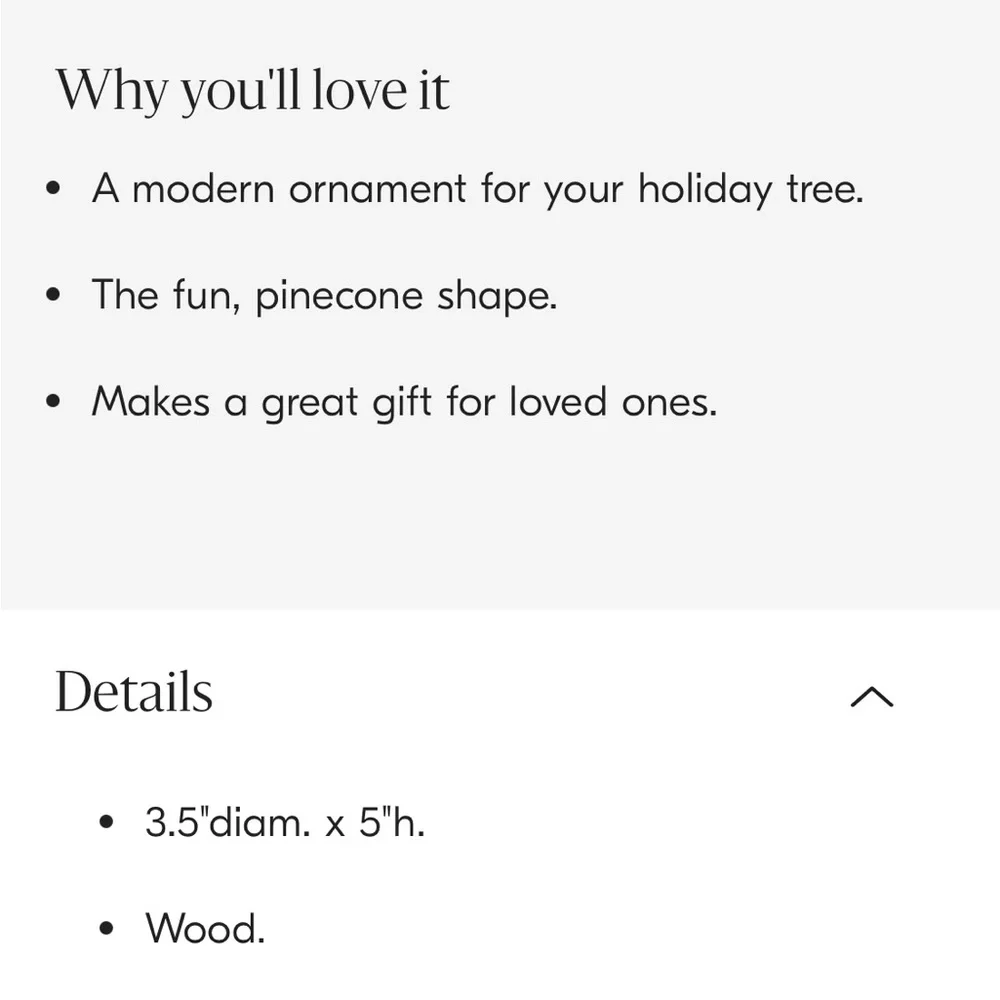 S/2 West Elm Scandi Wood Gold Pinecone ornaments